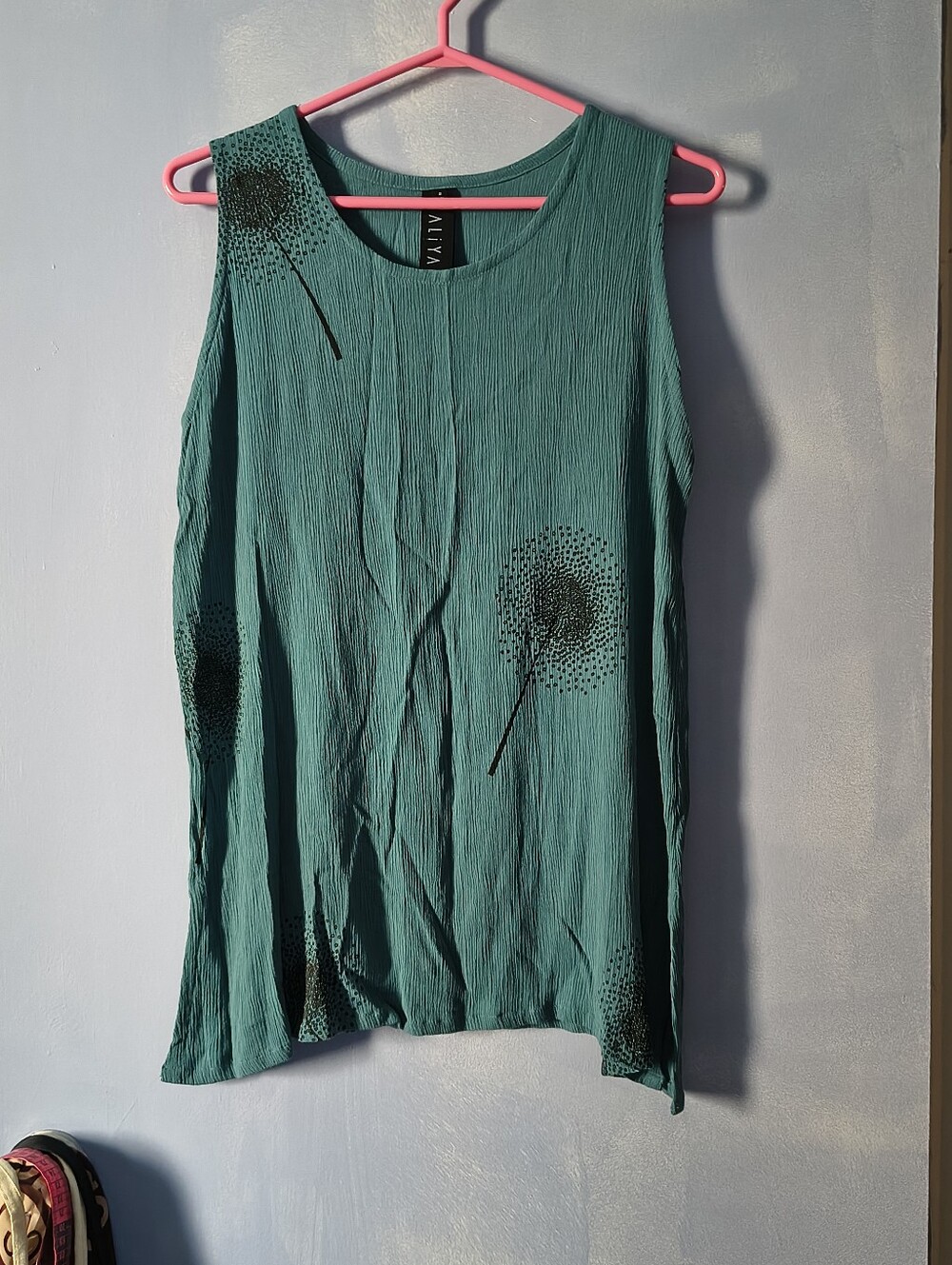 Kaliyana Teal Green Crinkle Rayon Sleeveless Top 2 XL